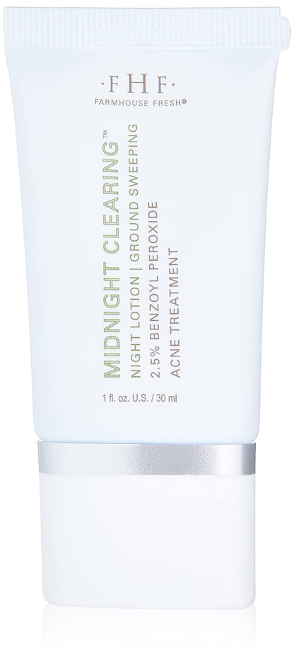 FarmHouse Fresh Midnight Clearing Lotion, Overnight Benzoyl Peroxide Acne Treatment with Niacinamide & Squalane, 1 fl oz