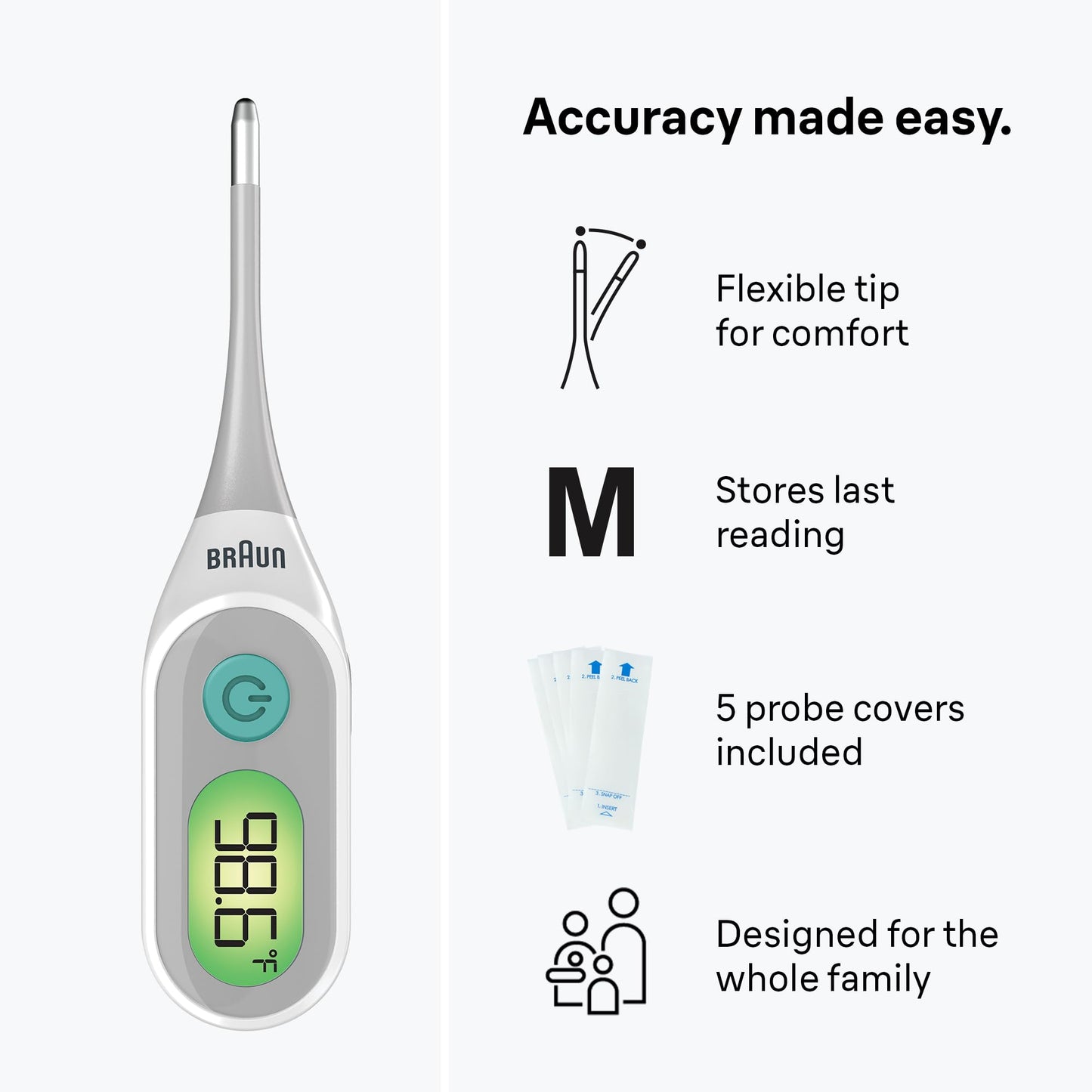 Braun Digital Thermometer, Clinically Accurate, Color Coded Fever Guidance for Baby, Toddlers, Kids & Adults, Oral, Rectal or Underarm use, No 1 Brand Recommended by Pediatricians