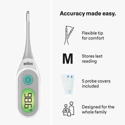 Braun Digital Thermometer, Clinically Accurate, Color Coded Fever Guidance for Baby, Toddlers, Kids & Adults, Oral, Rectal or Underarm use, No 1 Brand Recommended by Pediatricians