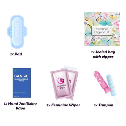 Butterfly Style Menstrual Kit All-in-One 100 Pack | Convenience on The Go | Period Kit Pack for Travelling, Tweens & Teenagers or just When You’re Out | Individually Wrapped Feminine Hygiene Product