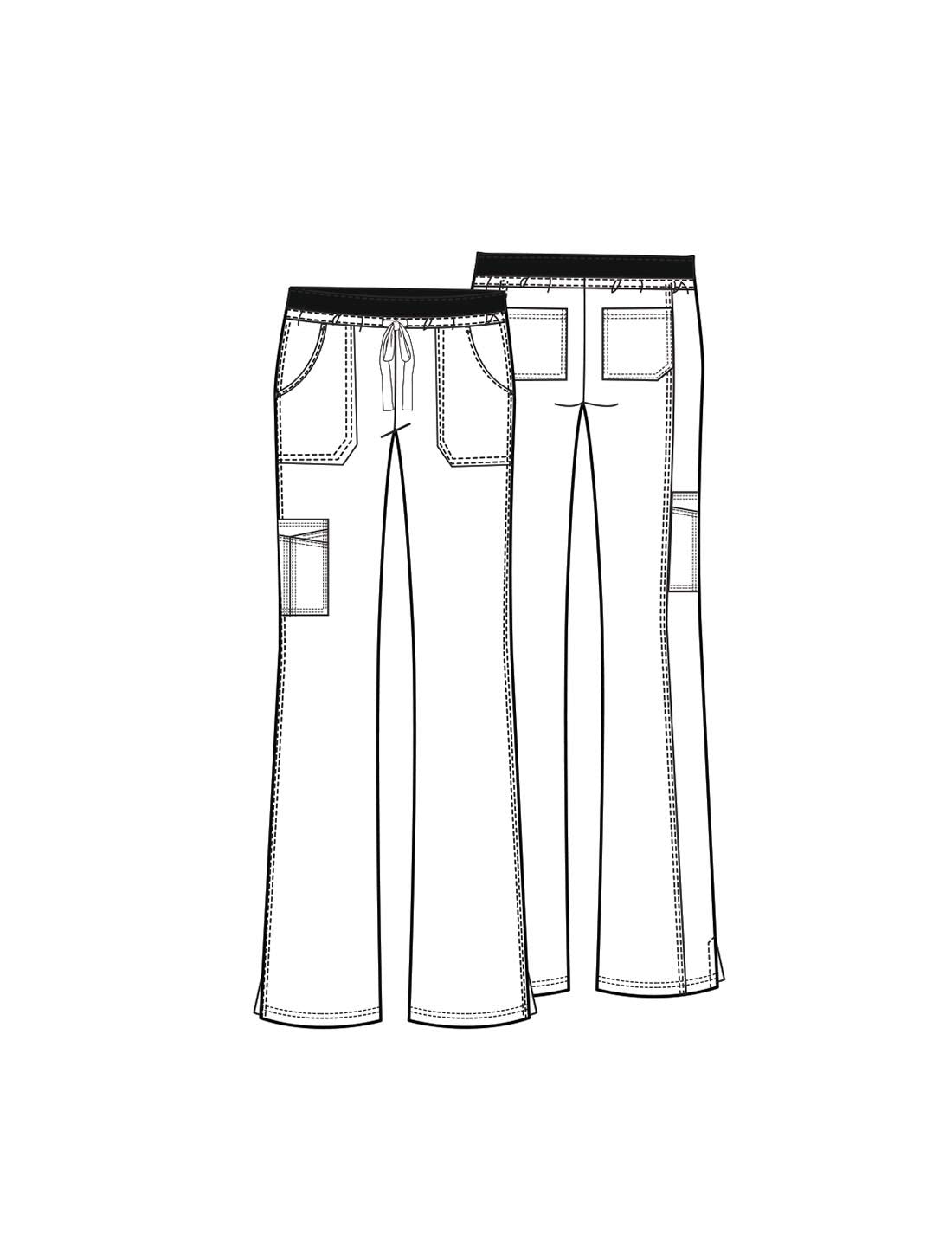 Cherokee Women Scrubs Pants Low Rise, Flare Leg Bottoms, Adjustable Drawstring with 6 Pockets - 24001