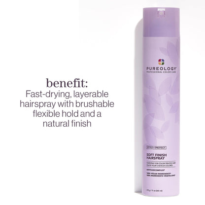 Pureology Style + Protect Soft Finish Hairspray For Color-Treated Hair - Provides Flexible Hold and Protects Color, Silicone-Free & Vegan