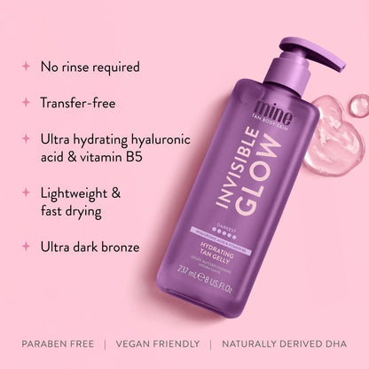 MineTan Clear Self Tanning Gel | Darkest Invisible Tan Gelly - Best Transfer Free Sunless Tanner, Hydrating, Quick 1 Hour Express, For an Ultra Dark Bronze Skin Finish, Face & Body, 8 Fl Oz