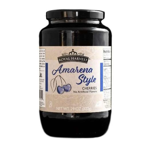 Royal Harvest Amarena Style Cherries, 29 oz | Kosher | No Artificial Colors, Dyes or Ingredients | Farm to Table Gourmet Cherries in Rich Syrup