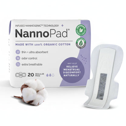 Regular Pads for Women - Nannocare Certified Organic Cotton Pads - Discomfort Reducing Pads with Wings - Feminine Hygiene Products - 20 Sanitary Pads (1 Pack)