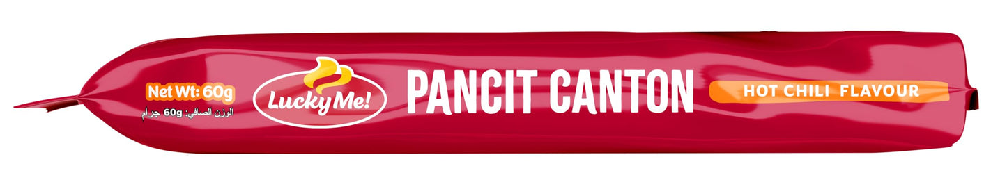 Lucky Me! Instant Pancit Canton Hot Chili Flavor (Instant Chow Mien Hot Chili Flavor) - 2.12oz/60g (Pack of 12)