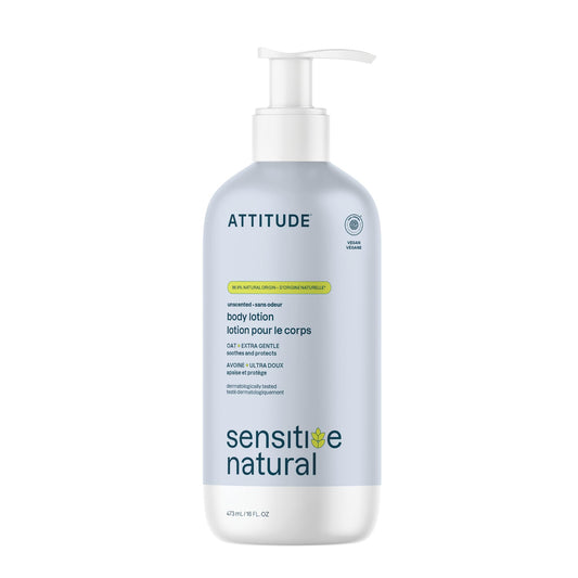 ATTITUDE Body Lotion for Sensitive Skin with Oat, EWG Verified, Dermatologically Tested, Vegan, Extra Gentle, Unscented, 16 Fl Oz
