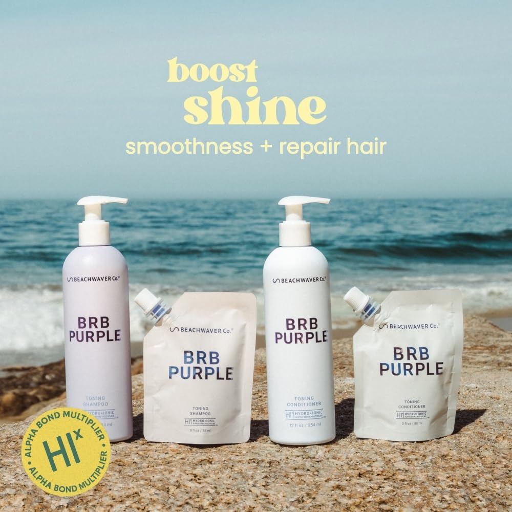 The Beachwaver Co. BRB Blonde Purple Conditioner - Travel Size (3 Oz) | Anti-Brass Toning Conditioner w/HiX Vegan Bond Multipliers | Moisturizing Sulfate-Free Formula for Blonde & Grey Hair