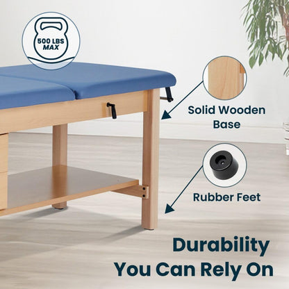 Aristo H-Brace Tilted Treatment Table with Shelf and Drawers, 500 lbs Weight Capacity, Blue