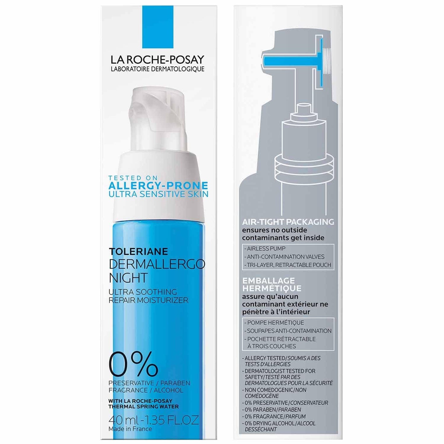 La Roche-Posay Toleriane Dermallergo Night Cream for Face, Intense Soothing Moisturizer with Vitamin E, Allergy Tested, for Sensitive Skin, Formerly Toleriane Ultra Night