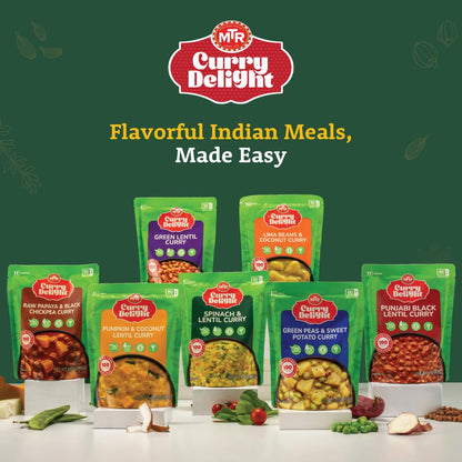 MTR Curry Delight - Authentic Indian Ready-to-Eat Lima Beans & Coconut Curry - Gluten-Free, No Added Preservatives or Artificial Additives - Delicious 100% Veg Indian Meal - Serves 2-285g - Pack of 6
