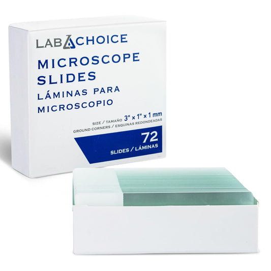 LabChoice Microscope Slides - Super Grade Green Glass Construction - Corner Grounded, 3"x 1" (75mm x 25mm x 1mm), Frosted White - Box of 72 Slides