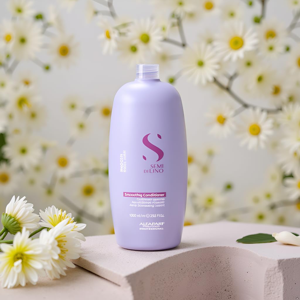 Alfaparf Milano Semi Di Lino Smooth Conditioner for Frizzy and Rebel Hair - All Soft Detangling Conditioner with Flax Seed for Humidity Control - Anti Frizz & Hair Straightening Treatment