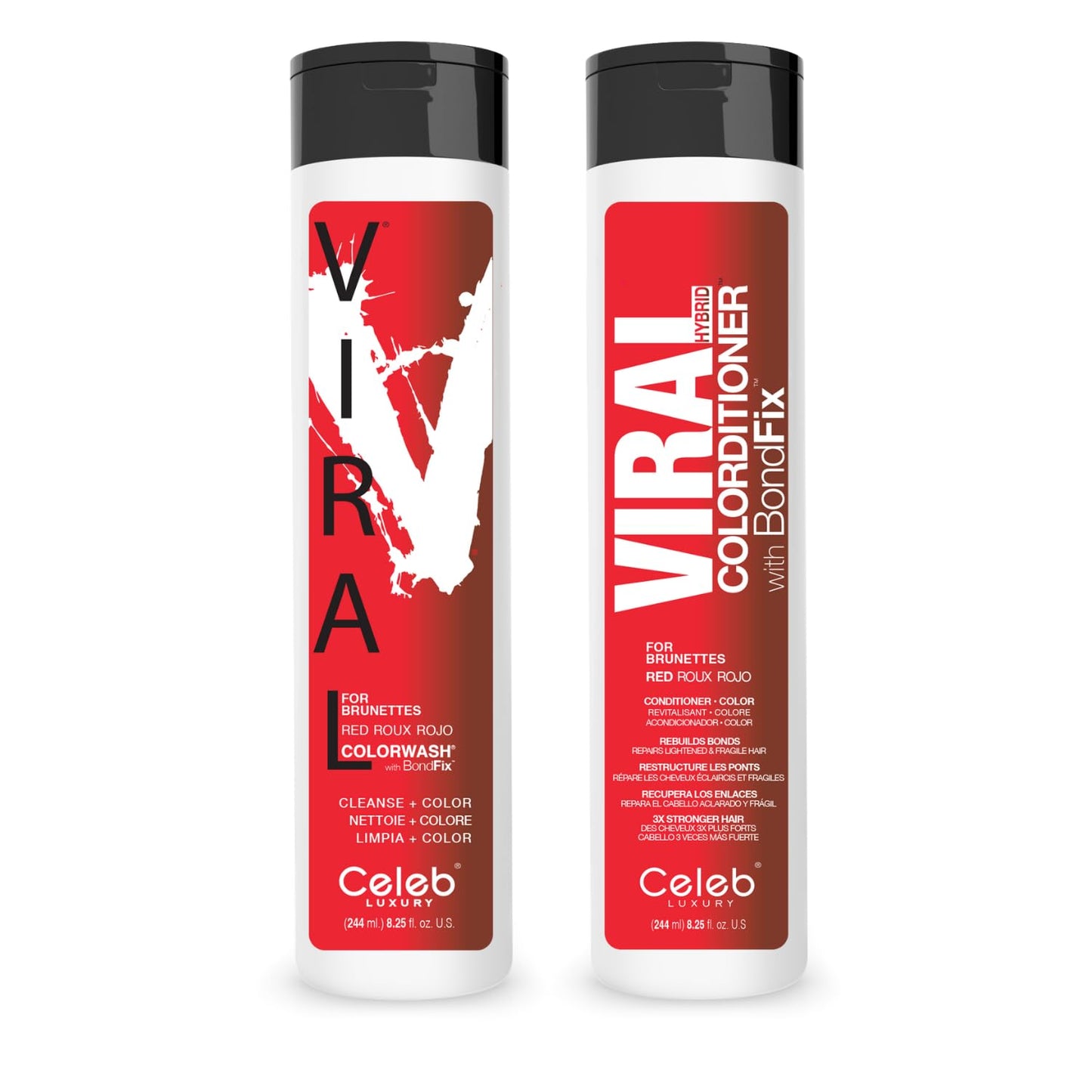 Celeb Luxury Intense Color Depositing Colorwash Shampoo + BondFix Rebuilder, Vegan Hair Dye, Sustainably Sourced Plant Based, Semi Permanent Hair Color, Viral and Gem Lites Duos