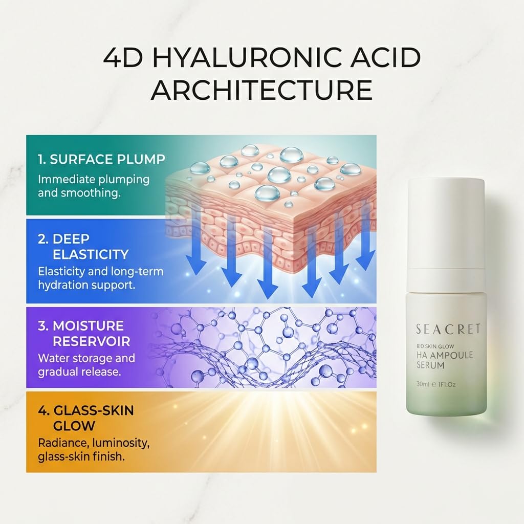 SEACRET Minerals Bio Skin Glow Face Serum, Hyaluronic Acid Serum for Face, Ampoule, 1 Fl Oz / 30 ml