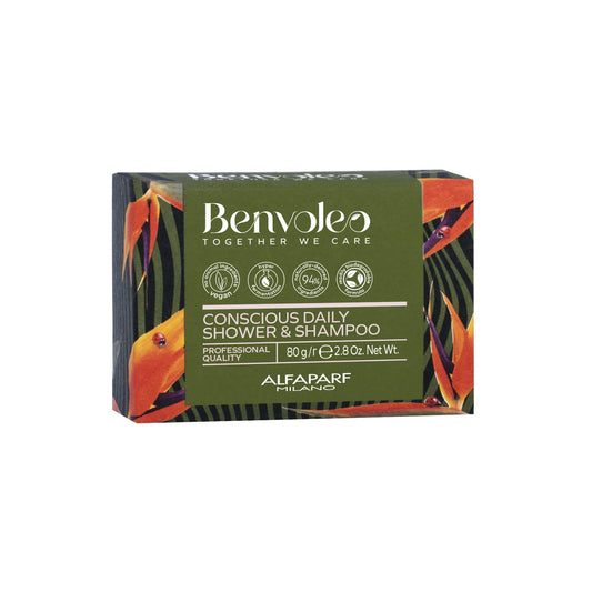 ALFAPARF MILANO Benvoleo Conscious Daily Shower and Shampoo Bar for All Hair Types - Clean, Vegan, Sustainable Hair Care - 3 in 1 Solid Shampoo - Hair, Face, Body - Natural Ingredients - 2.8 Oz.