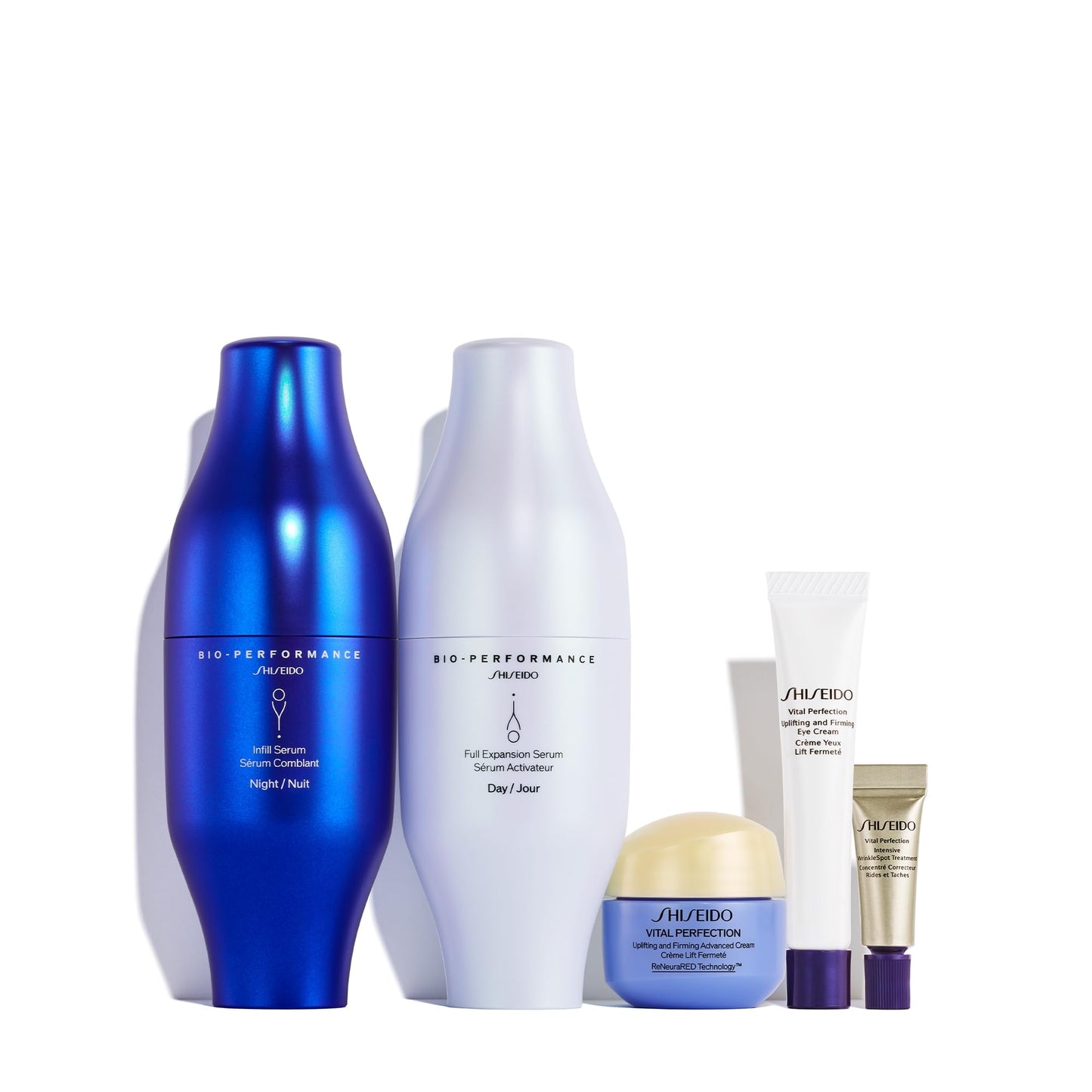 Shiseido Day-to-Night Plumping Skincare Set - Bio-Performance Skin Filler Serums (30mL x2), Vital Perfection Advanced Cream (15mL), Eye Cream (5mL) & Intensive WrinkleSpot Treatment (2mL) - $375 Value