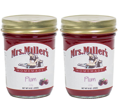 Mrs. Miller's Amish Homemade Plum Jelly, 8 oz - Pack of 2 (Boxed)
