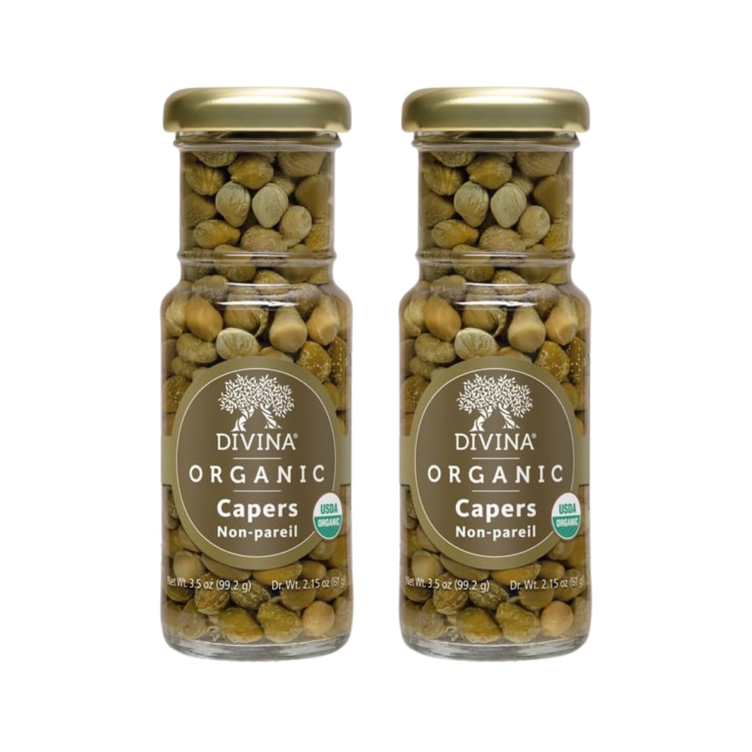 DIVINA Organic Capers, Non Pareil, 3.5 oz, (2-Pack)