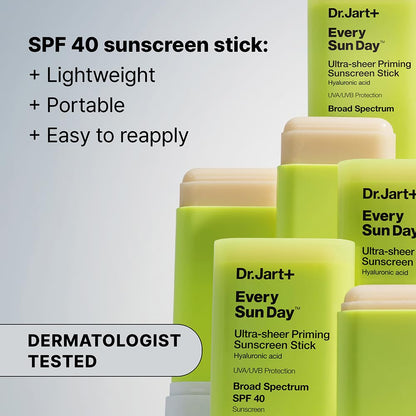 Dr.Jart+ Every Sun Day Invisible Korean Priming Sunscreen Stick SPF 40 with Hyaluronic Acid | Glides Over Makeup | Korean Skincare | Travel Size, 0.67 Ounce
