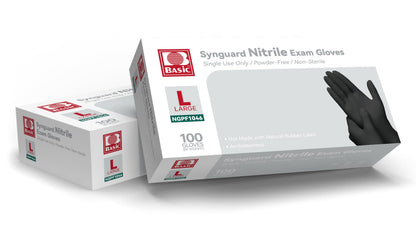 Basic Medical Black Nitrile Exam Gloves - Latex-Free & Powder-Free - NGPF 1046 (Case of 1,000), large