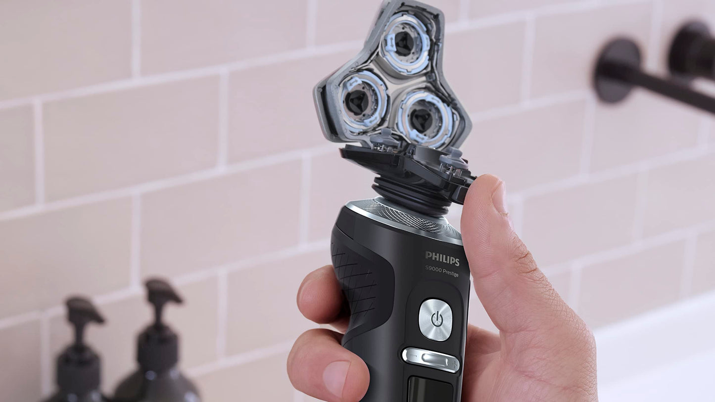 Philips Shaver Razor Series 9000 Prestige, Wet and Dry Electric Shaver, Lift & Cut Shaving System, SenseIQ Technology, Precision Trimmer, Cleaning Pod, Premium Case, Black Matte, Model SP984