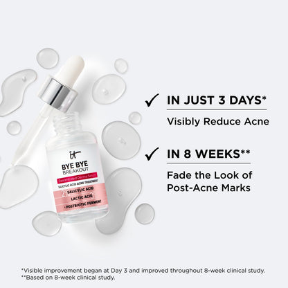 IT Cosmetics Bye Bye Breakout Acne Treatment Face Serum -With 2% Salicylic Acid & 3% Lactic Acid - Helps Reduce Pimples in 3 Days & Fades Look of Post-Acne Marks in 8 Weeks - 1 Fl. Oz