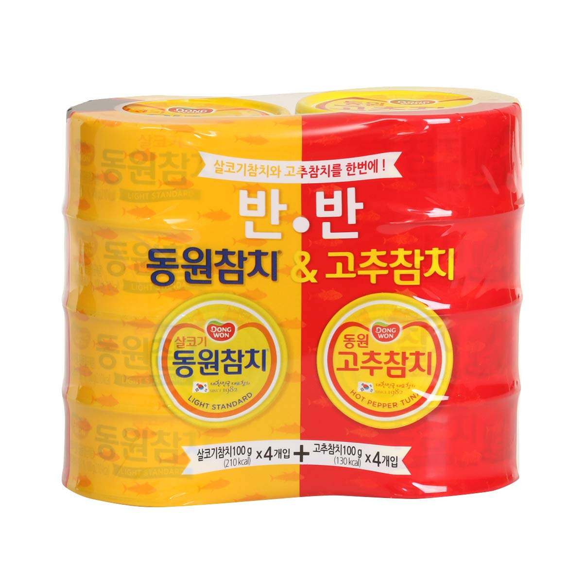 Dongwon tuna Light 라이트참치 100g x 4, Hot Red Pepper Tuna 고추참치 100g x 4