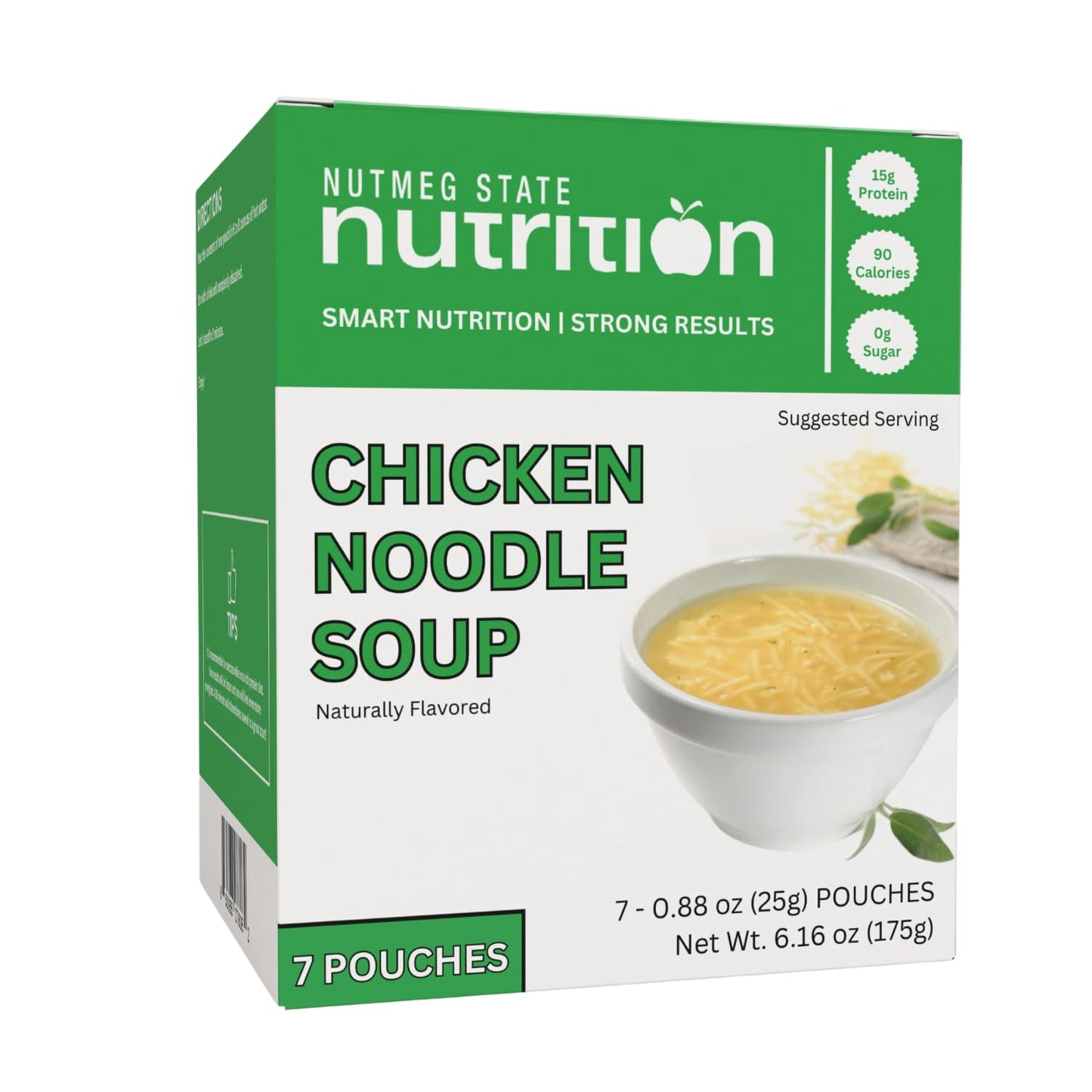 Nutmeg State Nutrition - High Protein Instant Soup Mix, Keto Friendly, 15g Protein, 90 Calories, 0g Sugar, 7 Packets Per Box (1 Box, Chicken Noodle)