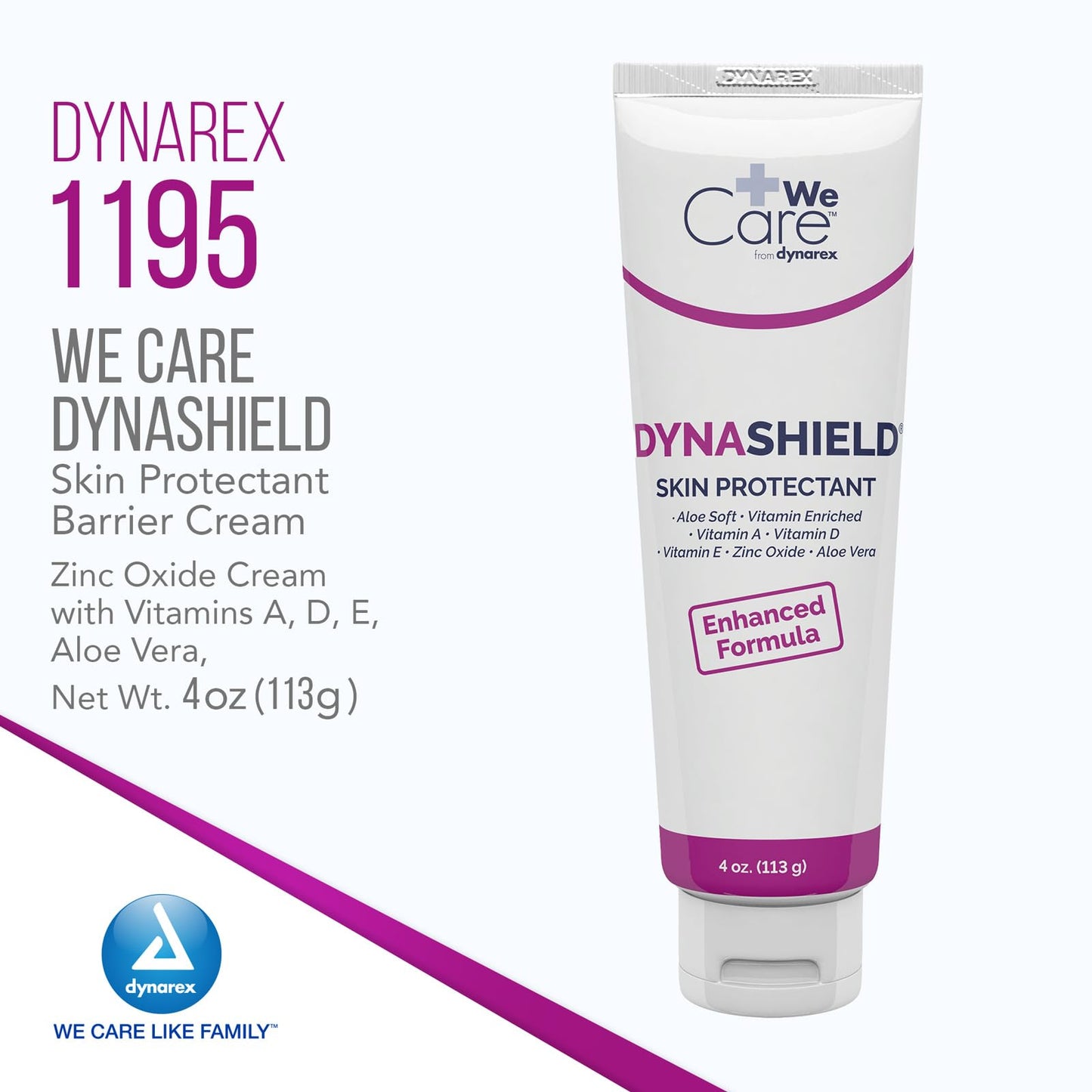 Dynarex DynaShield Skin Protectant Barrier Cream - Zinc Oxide Cream with Vitamins A, D, E, Aloe Vera - Protect and Treat Minor Wounds and Dry Skin - 4 oz. Tube, 1 Count