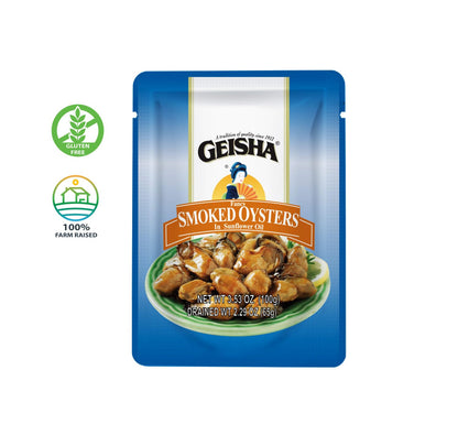 GEISHA Smoked Oysters in Sunflower Oil 3.53oz(Pack of 24), Smoked Oysters | Zero Trans Fat - No Sugar Added – Farm Raised – Good Source of Iron – Gluten Free – Good Source of Protein