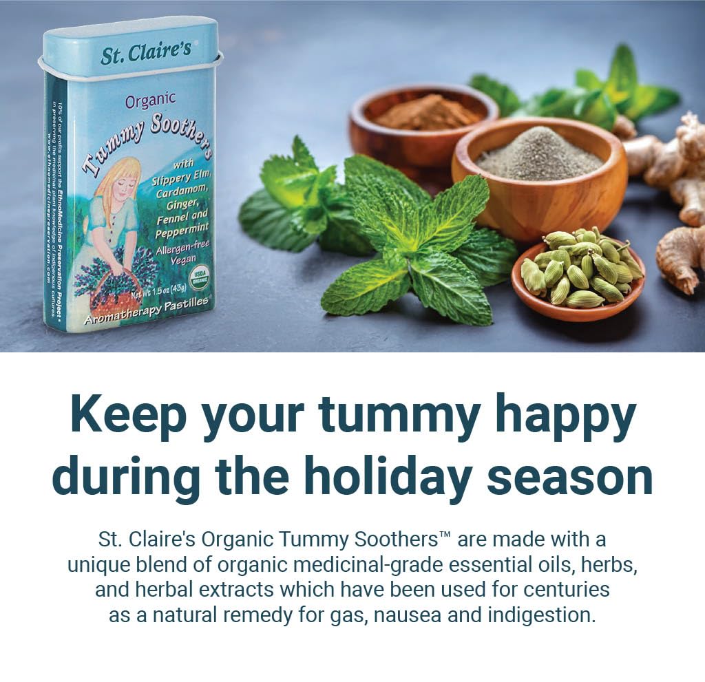 St. Claire's Organics Tummy Soothers, (1.5 Ounce Tin, Pack of 6) | Gluten-Free, Vegan, GMO-Free, Plant-Based, Allergen-Free | Made in The USA in a Dedicated Allergen-Free Facility