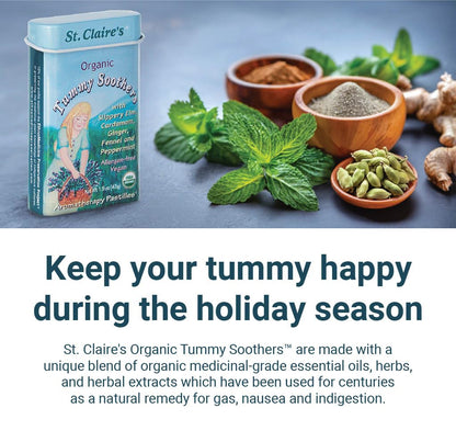 St. Claire's Organics Tummy Soothers, (1.5 Ounce Tin, Pack of 6) | Gluten-Free, Vegan, GMO-Free, Plant-Based, Allergen-Free | Made in The USA in a Dedicated Allergen-Free Facility