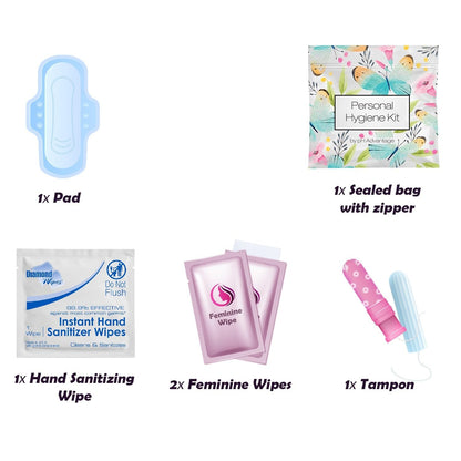 Menstrual Kit All-in-One | Convenience on The Go | Single Period Kit Pack for Travelling, Tweens & Teenagers | Individually Wrapped Feminine Hygiene Products (Butterflies) (10 Pack)