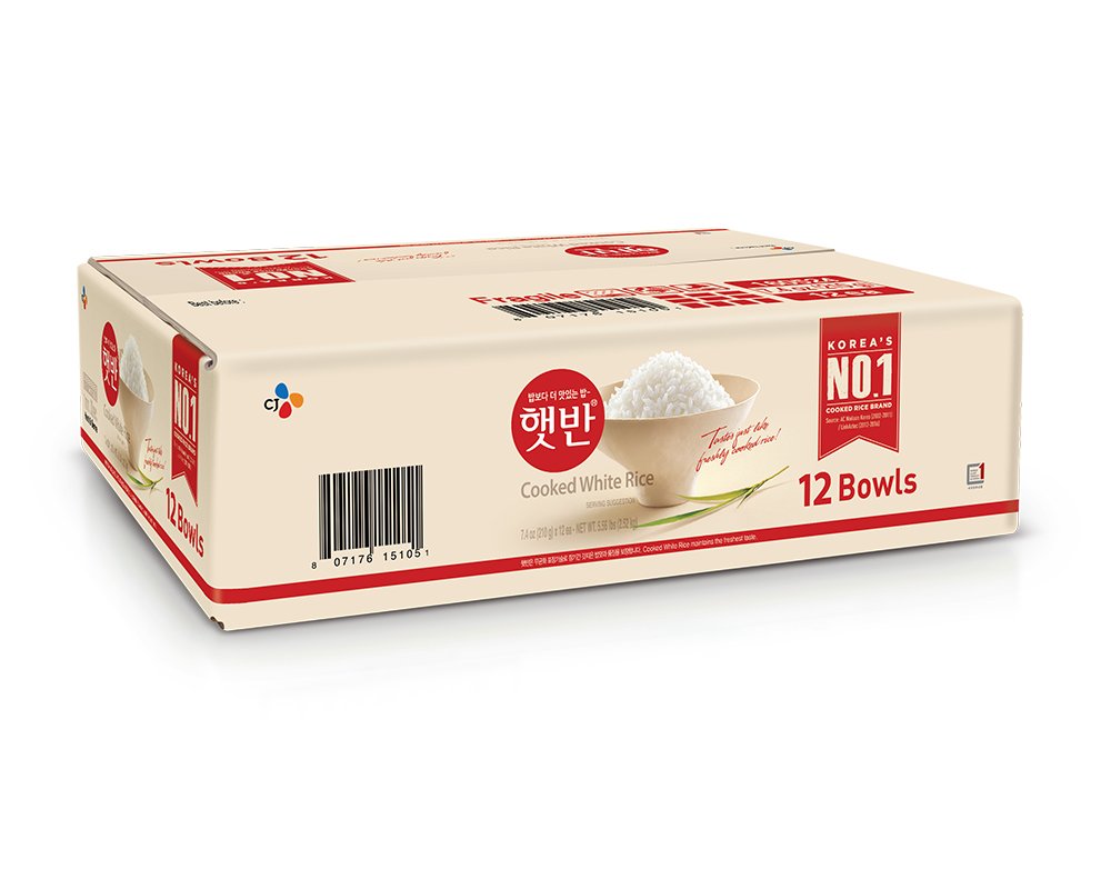 CJ Rice Cooked White Hetbahn, Gluten-Free & Vegan, Instant & Microwaveable, 7.4 Oz, 12 Count