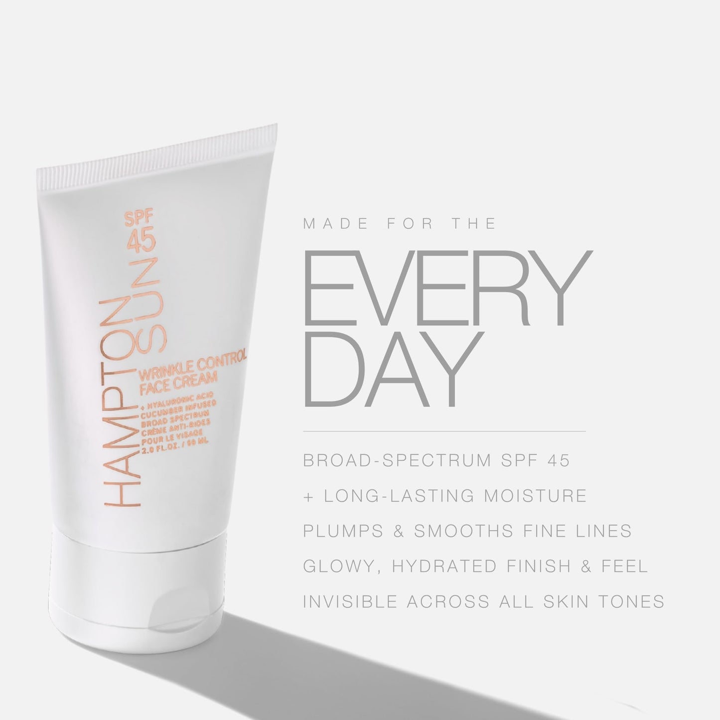 Hampton Sun SPF 45 Wrinkle Control Face Cream | Daily Moisturizer + Sunscreen | Plumps, Hydrates, Brightens with Hyaluronic Acid + Organic Cucumber Extract | Broad Spectrum | Glowy, Dewy Finish