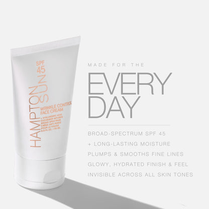 Hampton Sun SPF 45 Wrinkle Control Face Cream | Daily Moisturizer + Sunscreen | Plumps, Hydrates, Brightens with Hyaluronic Acid + Organic Cucumber Extract | Broad Spectrum | Glowy, Dewy Finish