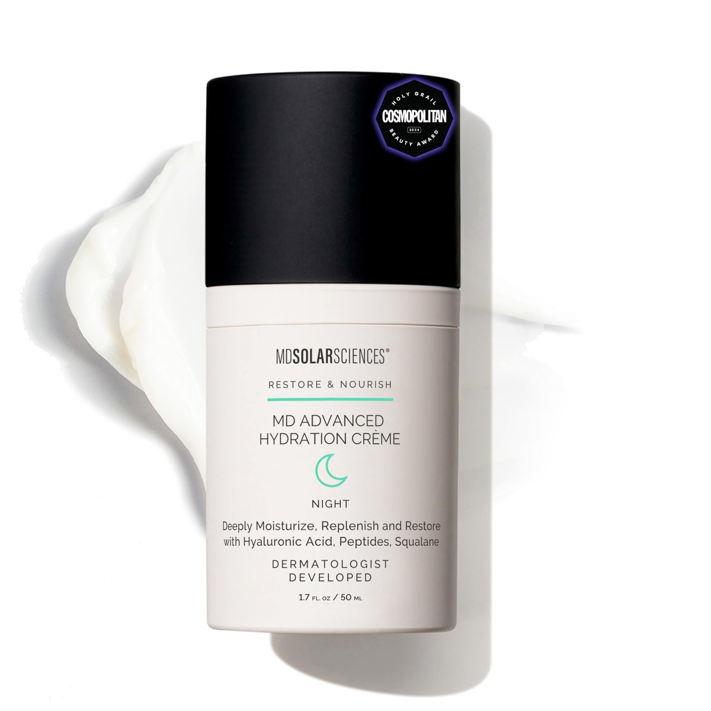 MDSolarSciences MD Advanced Hydration Crème | Time-Released Night Cream with Hyaluronic Acid, Peptides & Squalane | Intense Anti-Aging Hydration & Barrier Support | 1.7 oz