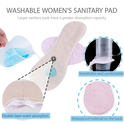 AIO Reusable Washable Cloth Menstrual Pads Sanitary Pad for Woman Large Size(4.13 * 10.23/4.72 * 11.8/5.51 * 13.4/6.3 * 14.96inch) Including 6 pcs Pads with 1 Wet Bag