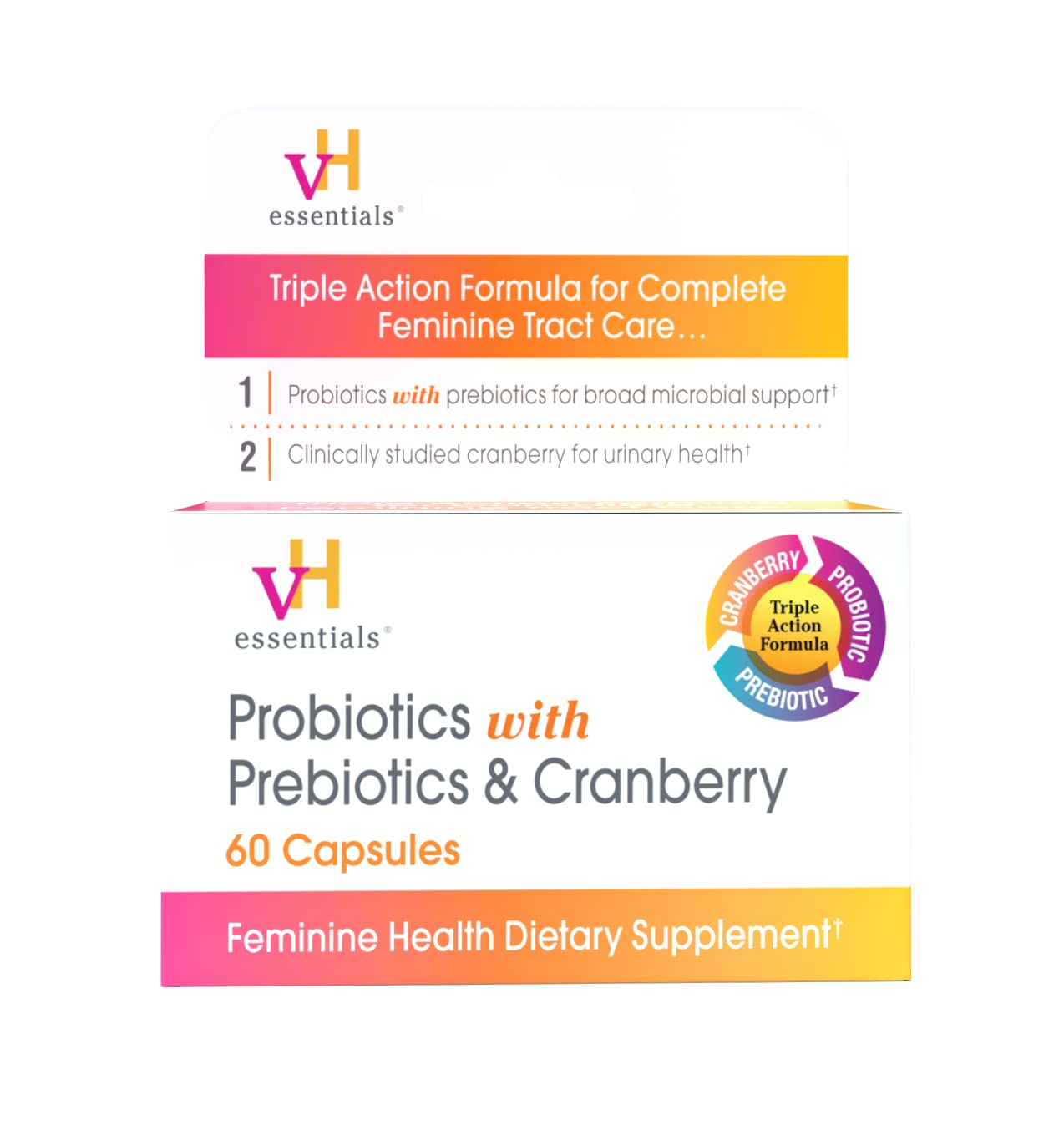 vH essentials Probiotics - 60 Capsules & Prebiotic PH Balanced Vaginal SuppositoriesBox, Original Version, 15 Count & Ph Balanced Daily Feminine Wash, 6, Fl Oz, (Pack of 1) 54306 Clear