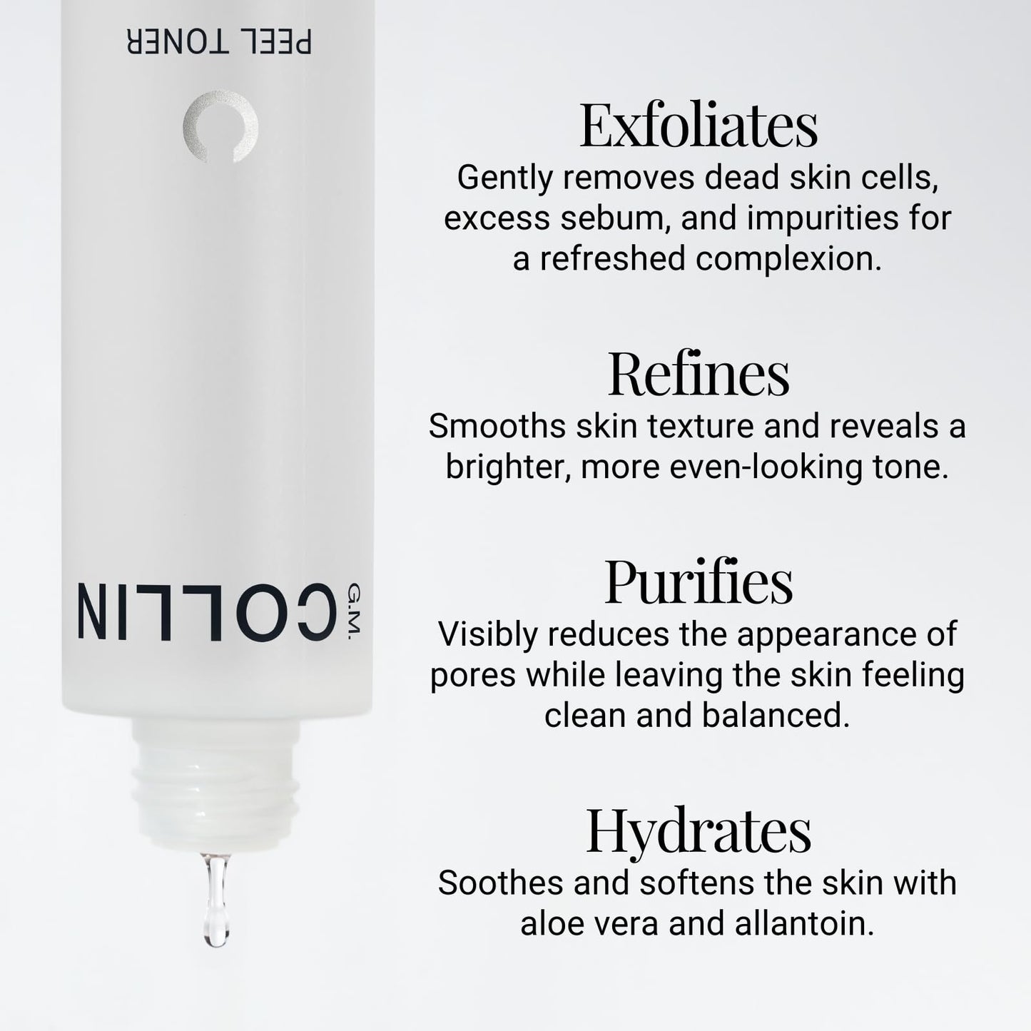 G.M. COLLIN Peel Toner Exfoliant | Daily Leave-On Liquid with AHA BHA PHA | Salicylic Acid Toner for Pores & Smooth Skin | Aloe Vera Soothes & Hydrates