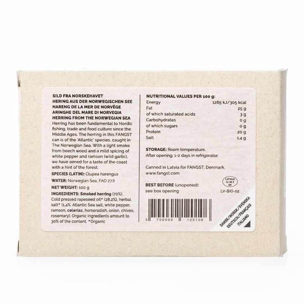 Fangst Smoked Herring | Canned Nordic Herring with White Pepper and Ramson | 1 x 100g Can