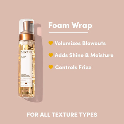 Mizani Foam Wrap Curly Hair Styling Foam - Anti Frizz Moisturizing Hair Mousse with Shea Butter, Smooth and Shine, Non-Greasy, Silicone-Free, Free from Drying Alcohols