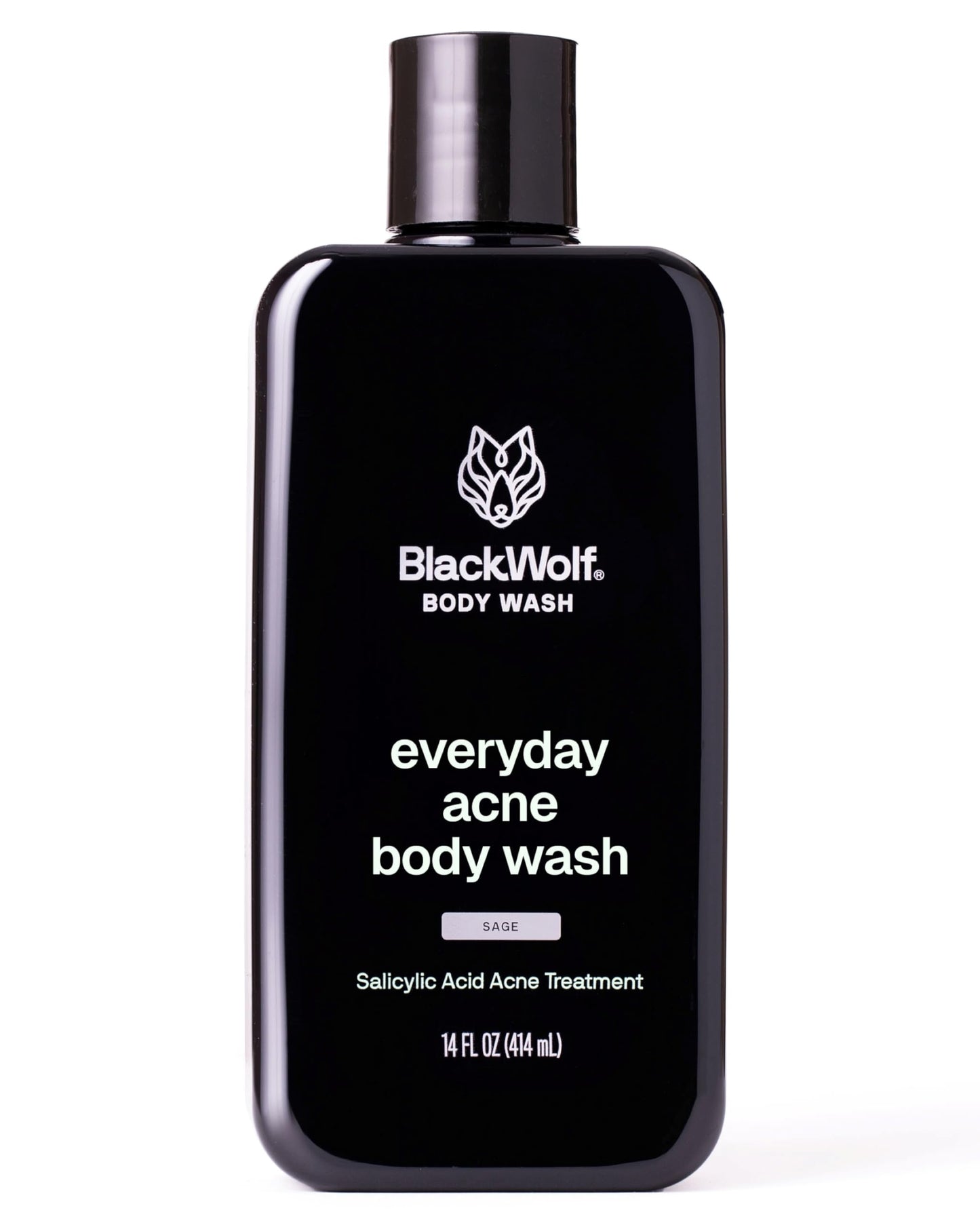 Black Wolf Salicylic Acid Body Wash for Men - 14 Fl Oz Men's Body Acne Wash - Charcoal Helps Reduce Acne Breakouts & Cleanse Your Skin - Full Coverage & Deep Clean Treatment - Men's Bodywash
