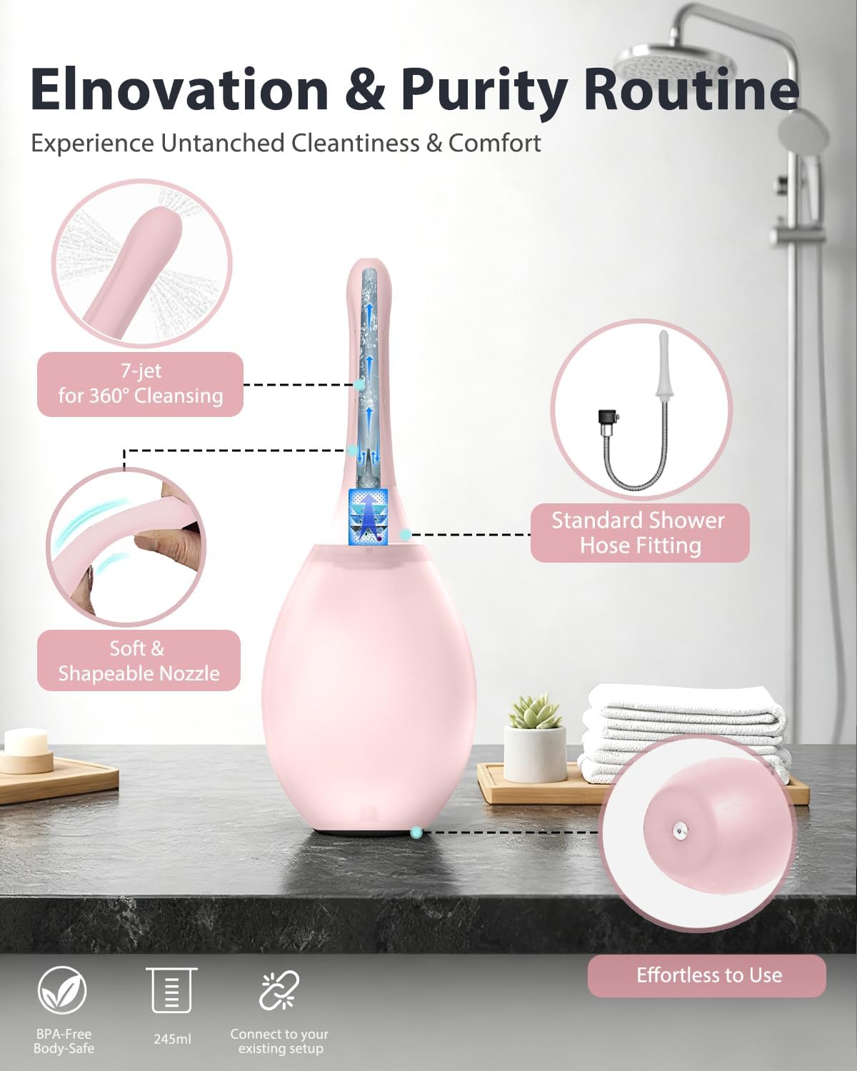 Enemas Anal Douches for Men Women - Enema Bulb with Soft Silicone Nozzles,Anti Backflow Shower Douche Enema Kit,Feminine Care Shower Enema Douche Kit Cleaner Flusher,Shower Tube Connectable
