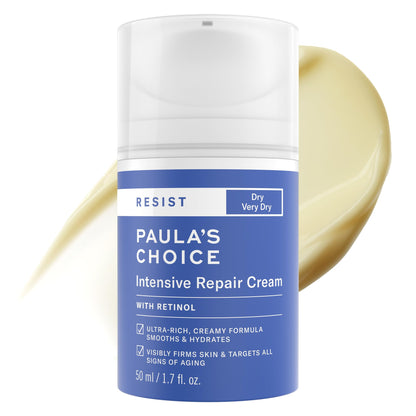 Paula's Choice RESIST Intensive Repair Face Moisturizer with Retinol, Hyaluronic Acid & Jojoba, Anti-Aging Face Cream for Dry, Chapped Skin, Fragrance-Free, 1.7 Fl Oz.