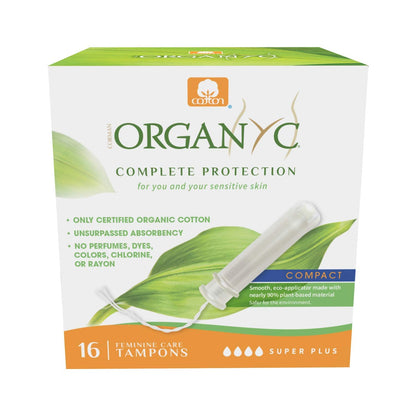 Organyc 100% Certified Organic Cotton Tampons, No Applicator, Free from Chlorine, Perfumes, Rayon, and Chemicals, Super + Super Plus, (32 Count)