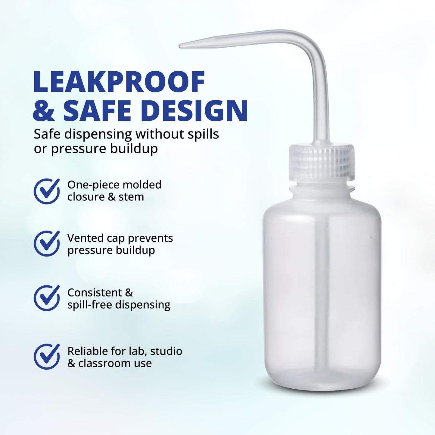 United Scientific™ UniSafe™ 125mL (4oz) Vented Wash Bottle - Leakproof LDPE Narrow Mouth Squeeze Bottle for Lab, Cleaning, Acetone, Deionized Water, Tattoo Cleaning Supplies (1 Pack)