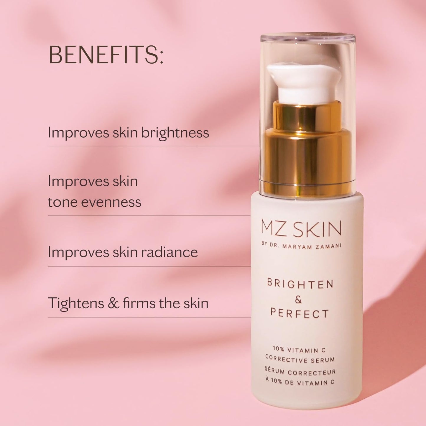 MZ SKIN Brighten & Perfect Vitamin C Serum 1.01 fl oz - 10% Brightening Treatment for Dark Spots, Pigmentation to Reveal Glowing Renewed Skin, With Tranexamic Acid