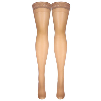 NuVein Sheer Compression Stockings for Women, 8-15 mmHg Support, Light Denier, Thigh High, Closed Toe, Beige, Large